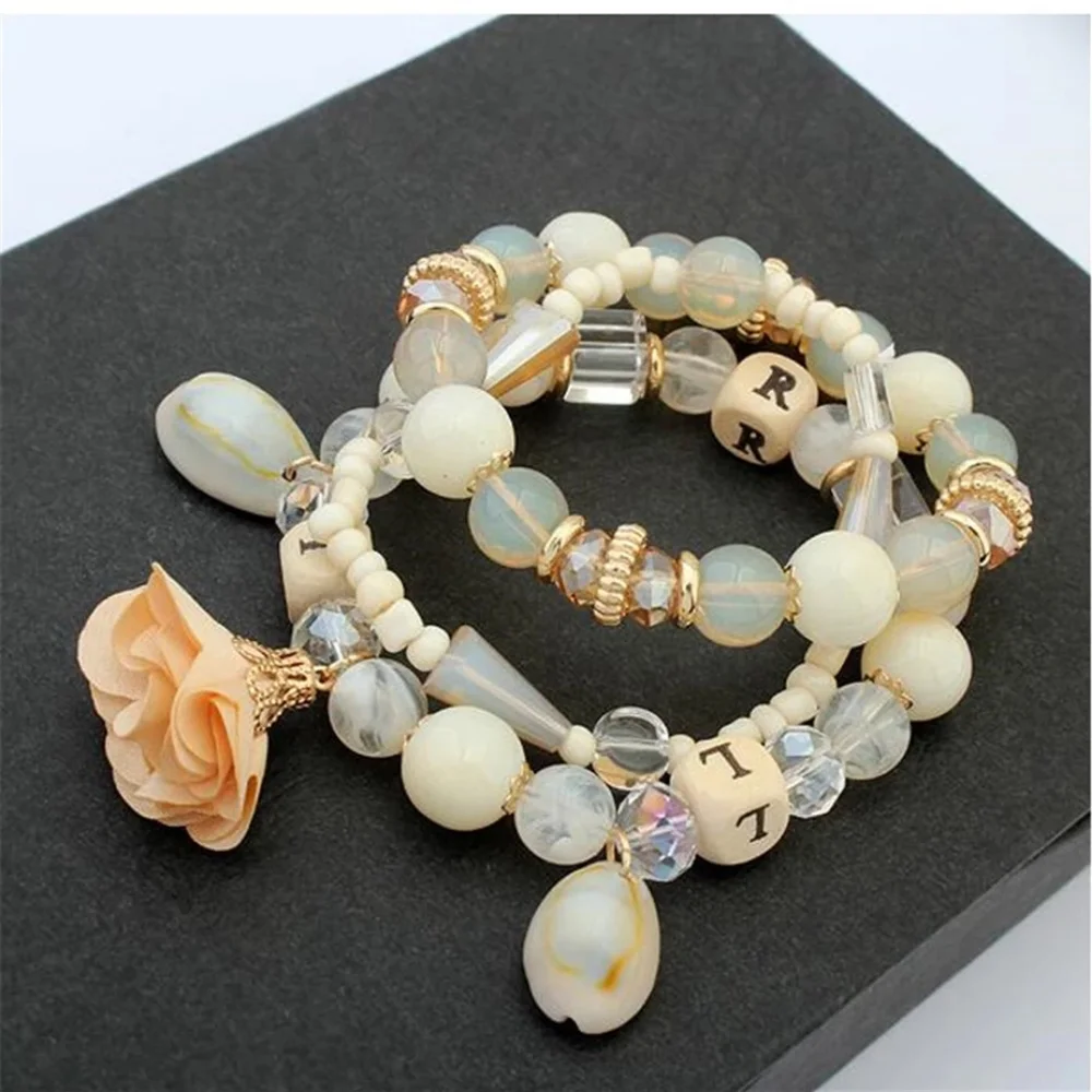 Pastel Conch Beaded Layer Bangle Bracelet